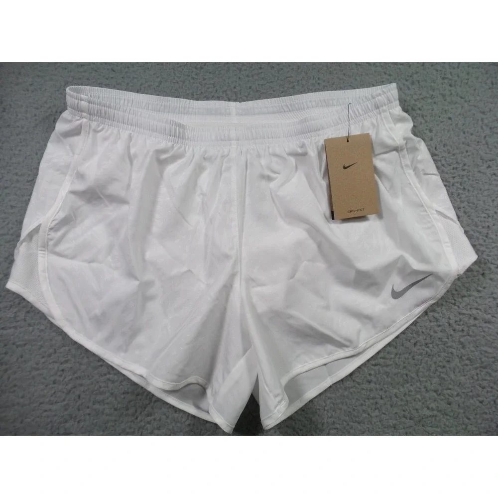 Nike Shorts Womens Size Large White Running Dri-Fit Stretch Tempo‎ Lined NWT
